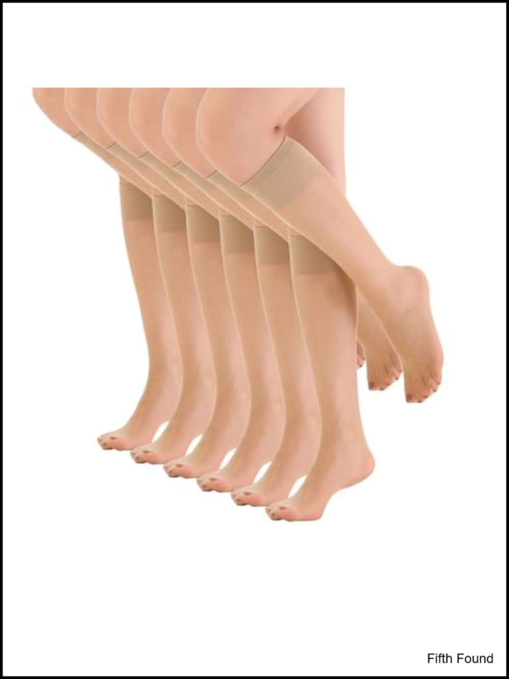 Women's 6 Pack Sheer Knee High Stockings 15D Nylon Reinforced Toe